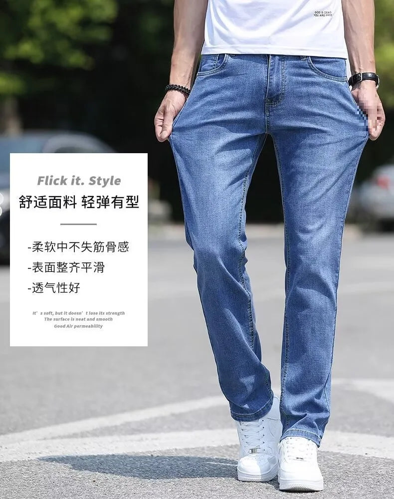 Trend in jeans men thin straight base big size casual denim long pants DN0556