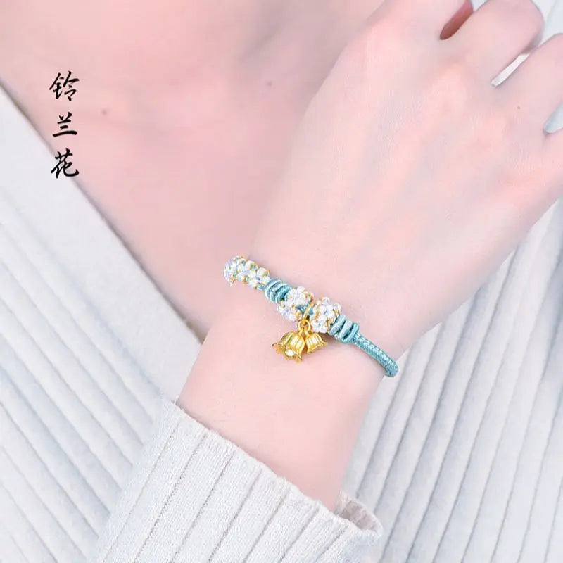 Suzuki Orchid Hand Rope Couple Bracelet Handmade Braided Small Peach Blossom Semi-finished Product String Beads for Girlfriend Viralgem Store