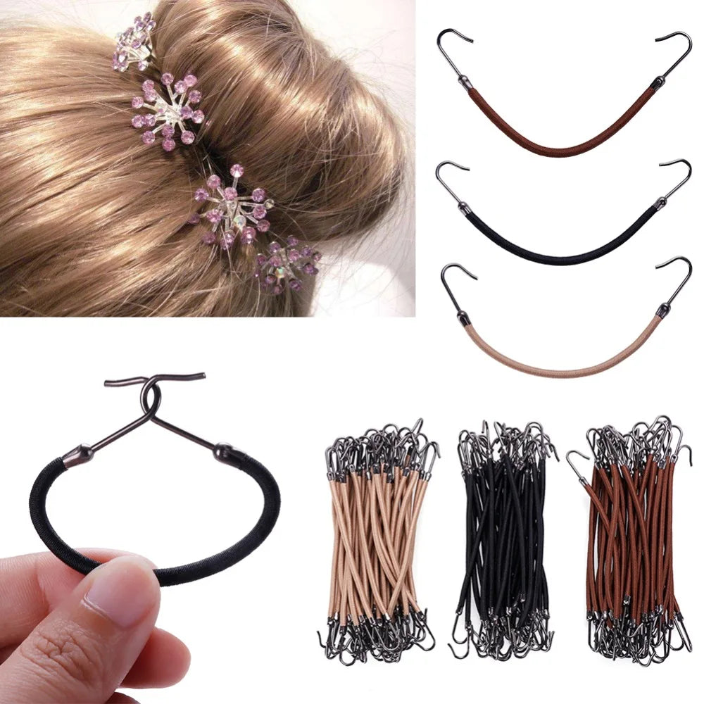 1/5/10pcs Casual Elastic Clips Bows Girls Women Bands Gum With Hooks Ponytail Holder Bungee Hair Thick Hair Accessories Headwear Viralgem Store