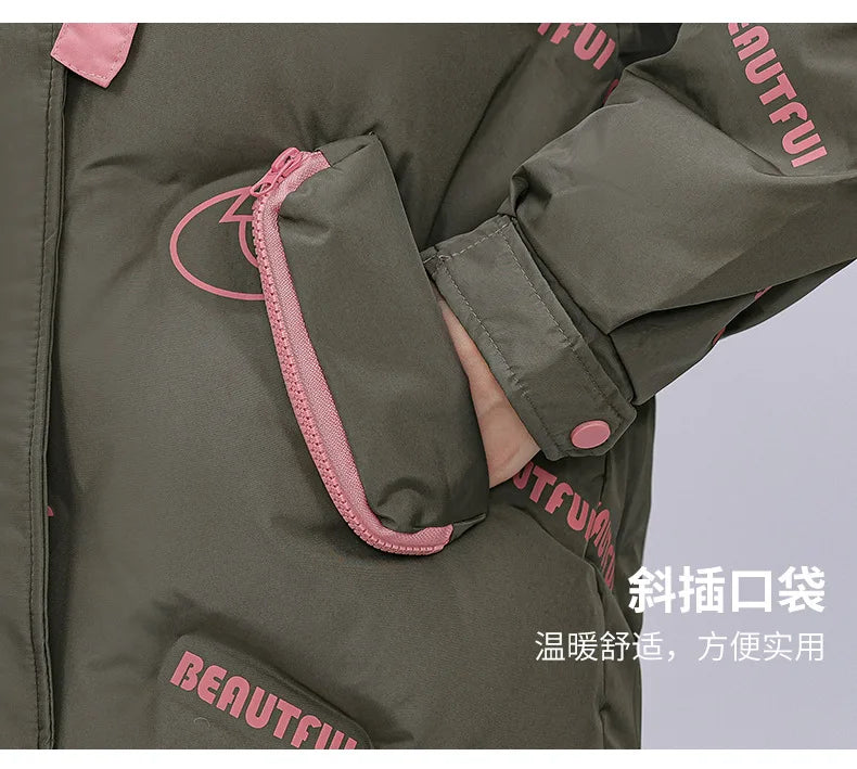 Women Pink Gothic Hoodies Parka 90s Vintage Jacket Overcoat Warm Thicken Coat Harajuku Padded Jacket Clothes Winter Autumn 2024