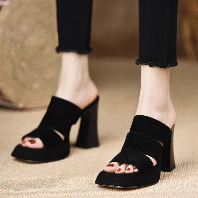 Women  High Heels Sandals Summer New Black Hook Heels Party Shoes Woman Fashion Buckle Strap Platform Sandals