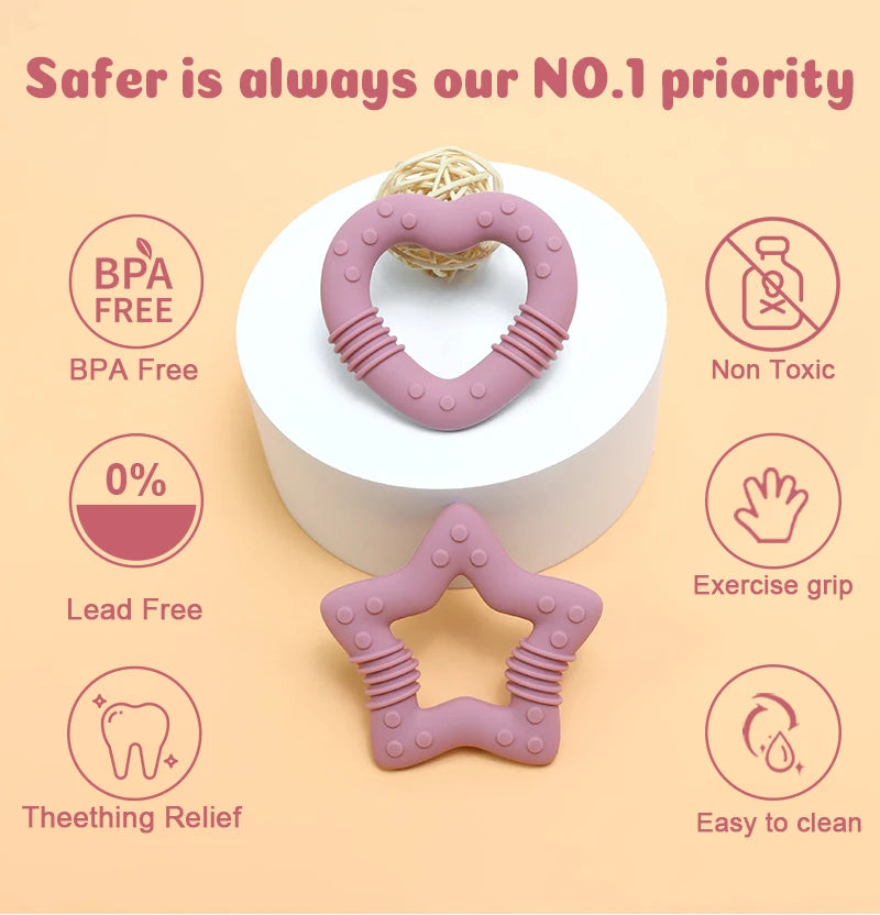 2024 new star silicone teether Food Grade heart baby Teething toy