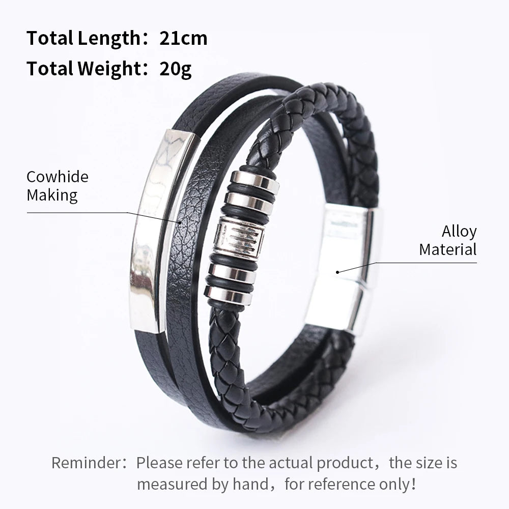 Trendy Leather Bracelets For Men Stainless Steel Bracelet 21CM Multilayer Braided Rope Bracelets for Male Jewelry Gifts Viralgem Store