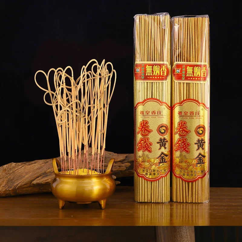 500g Smokeless Thread Incense Gold Roll Money Bamboo Incense Home Worship God of Wealth Incense To Purify The Air Aromatherapy