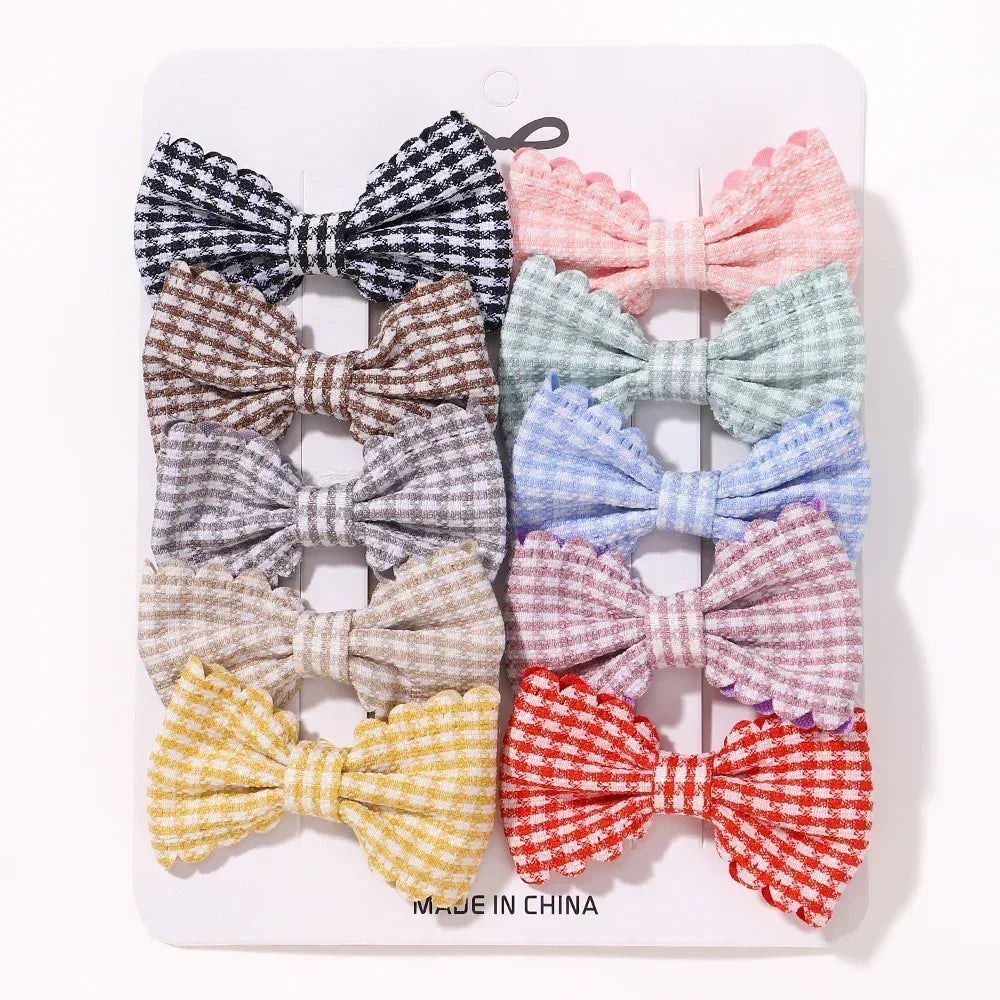 10PCS/Set New Girls Cute Plaid Print Hairpins for Kids Children Sweet Headband Hair Clips Barrettes Fashion Bow Hair Accessories