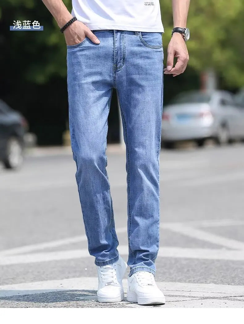 Trend in jeans men thin straight base big size casual denim long pants DN0556