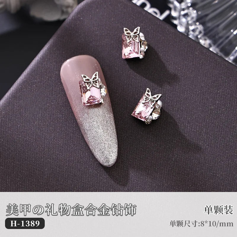 5PCS Luxury Sparkle Gift Box Pile Diamonds Crystal Love Alloy X Butterfly Pearl Nail Art Rhinestones Decorations Manicure Charms Viralgem Store