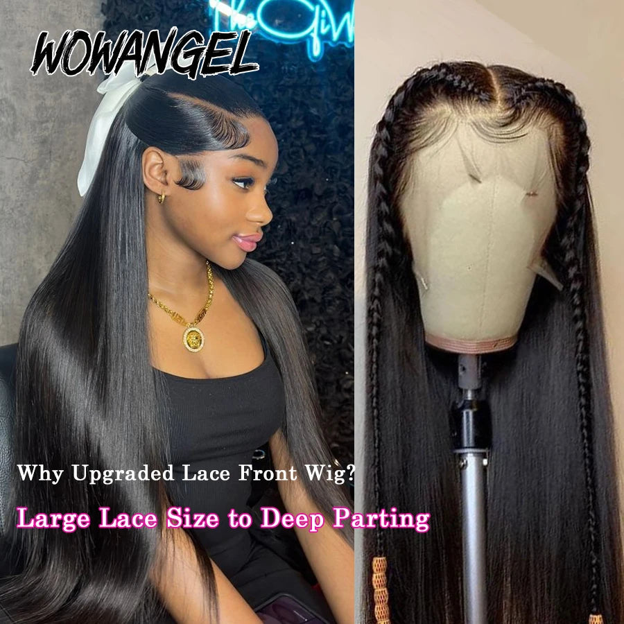WowAngel 250% Upgraded 13x6 HD Lace Full Frontal Wigs Glueless Straight Human Hair Wigs Pre Plucked Natural Scalp Brazilian Hair Viralgem Store
