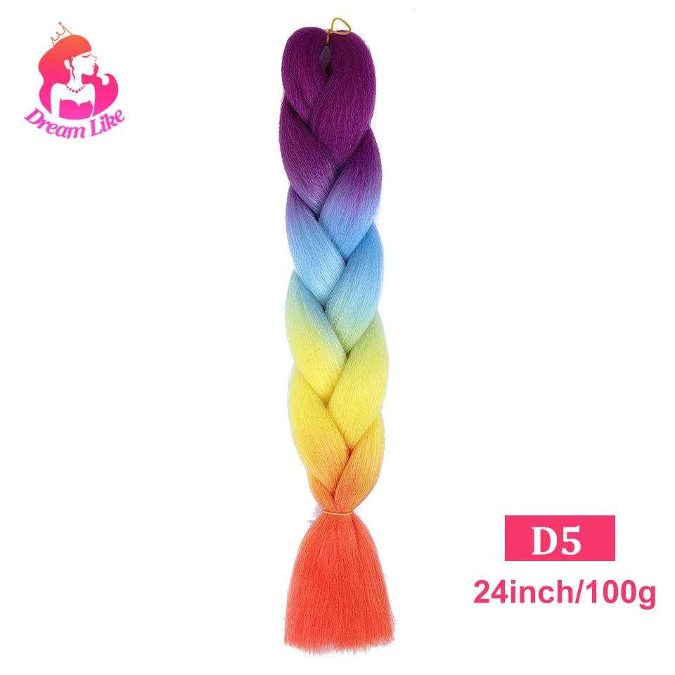 24inch Synthetic Long Braiding Hair Pre Strethced Colorful Ombre Brown Blonde Crochet Jumbo Braids Hair Extensions For Women