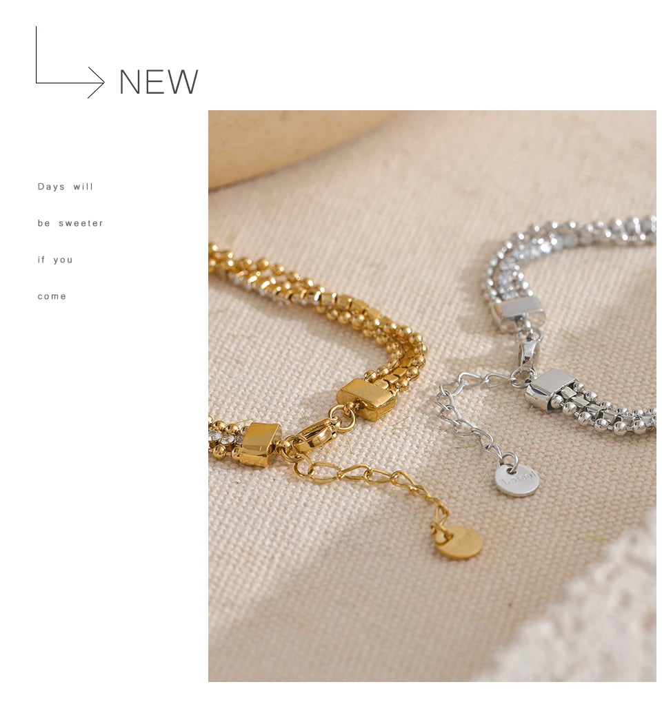 Yhpup Trendy Stainless Steel Cubic Zirconia Chain Layered Bracelet Bangle for Women High Quality Fashion Jewelry Bijoux Gift Viralgem Store