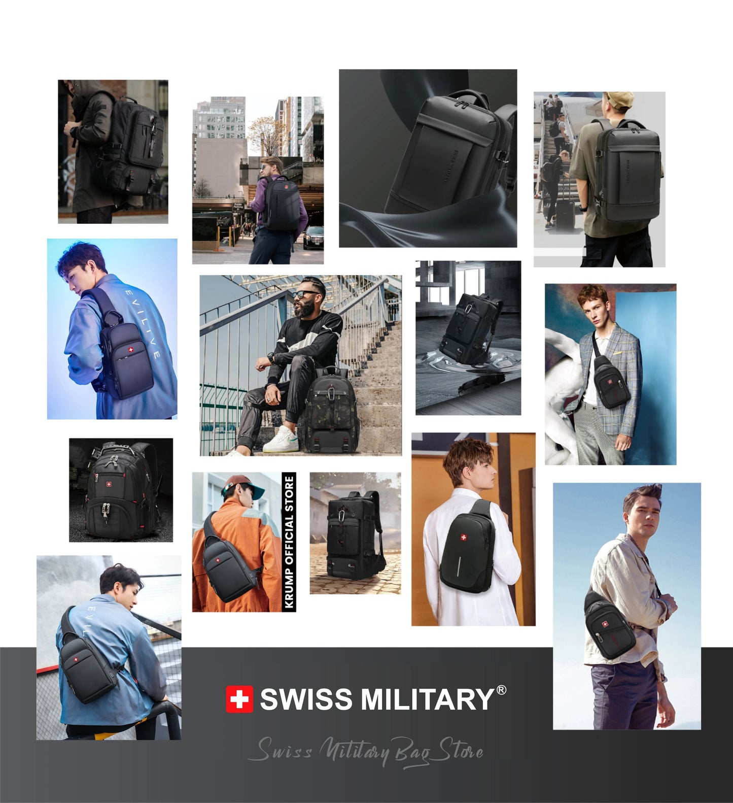SWISS New Men's Casual Chest Bag Sports Waterproof Shoulder Bag Anti-theft Crossbody Bag Fashion Solid Color Usb Bag Sling Pack Viralgem Store