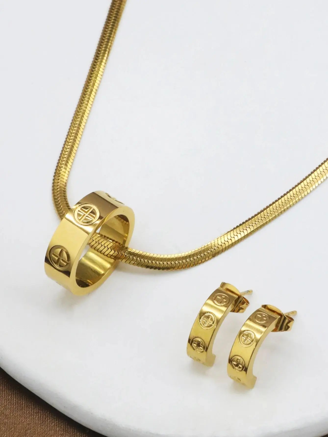 1 set/3pcs Fashion Design Couple Earrings Necklace Set For Women Men Stainless Steel Luxury Cute Jewelry Sets Viralgem Store