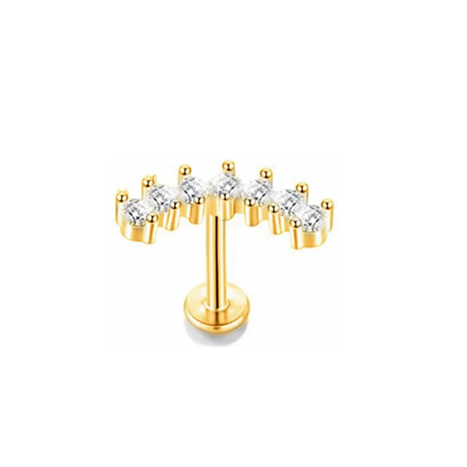 1PC Lip Stud Stainless Steel Ear Piercing Earring Nail Moon Ring Crystal Flower Cross Cartilage Tragus Screw Body Jewelry New