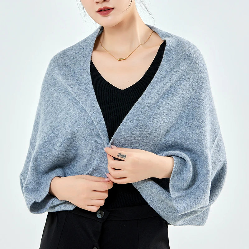 100%Pure Wool Women's Knitted Shawl Soft Warm Wollen Cardigan Cloak Wraps Shoulder Neck Protect Multifunctional Pashmina Scarves