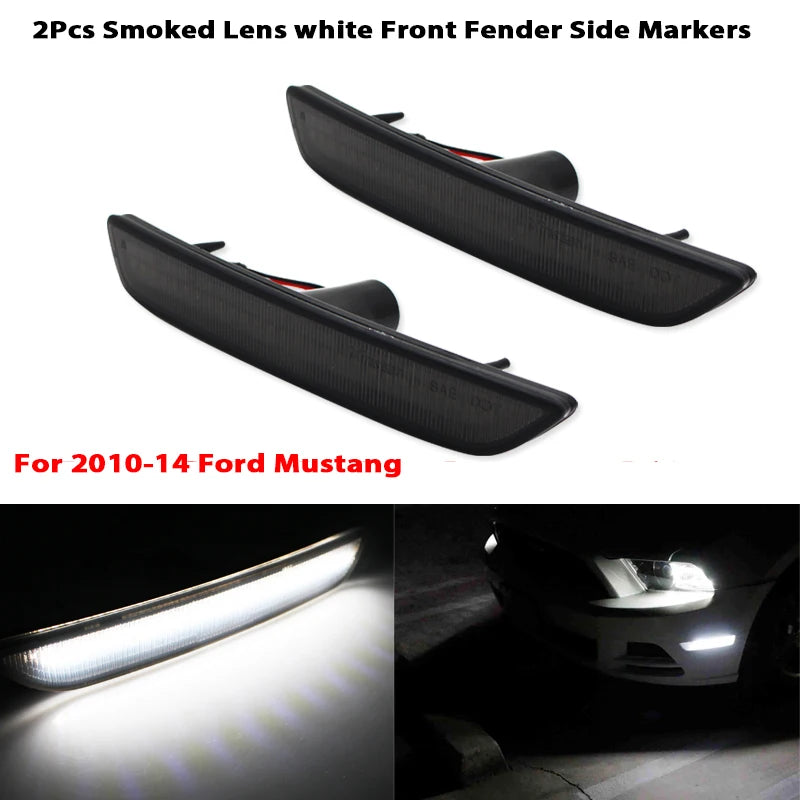 2pcs Car Front Rear Bumper Side Marker Light White For Ford Mustang Base GT Shelby GT500 Boss 302 2010 2011 2012 2013 2014