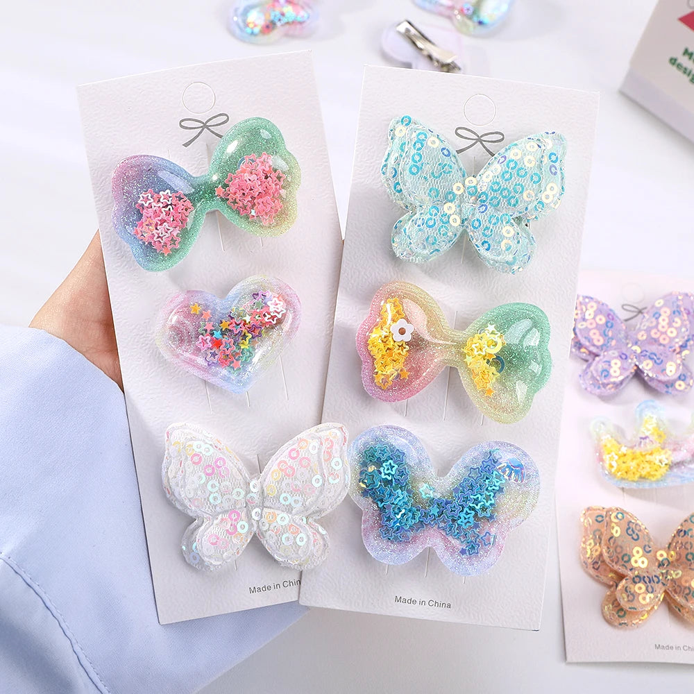 3/6pcs Children's Cartoon Hair Clip Set Rabbit Crown Flow Sofa Clip Sequin Butterfly Hairgripes Lovely Girls Hairpins Headwear
