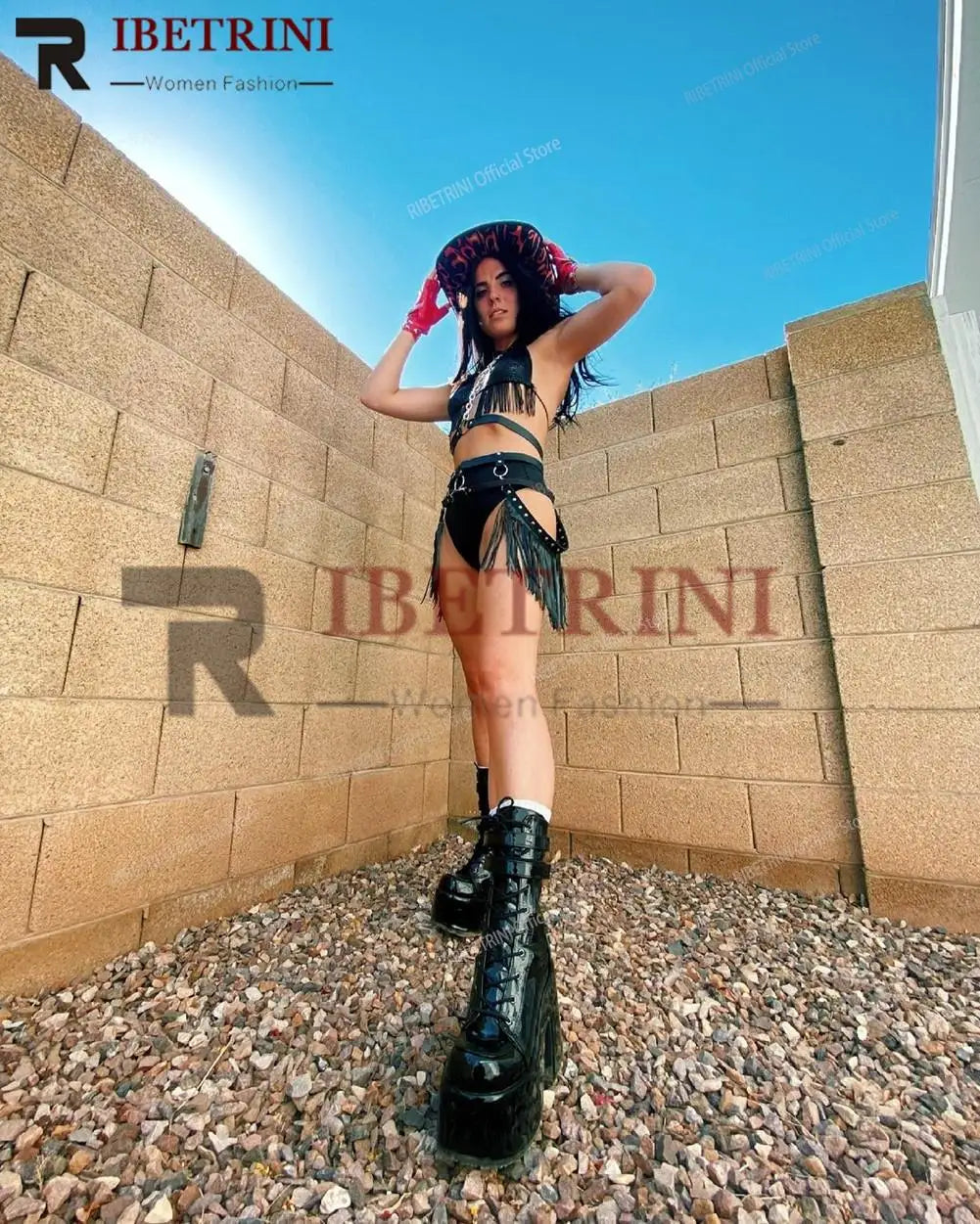 2023 Platform High Heel Cool Punk Fashion Women's High Quality Girls Goth Shoes Black Big Size 43 Cross-tied Casual Luxury Boots