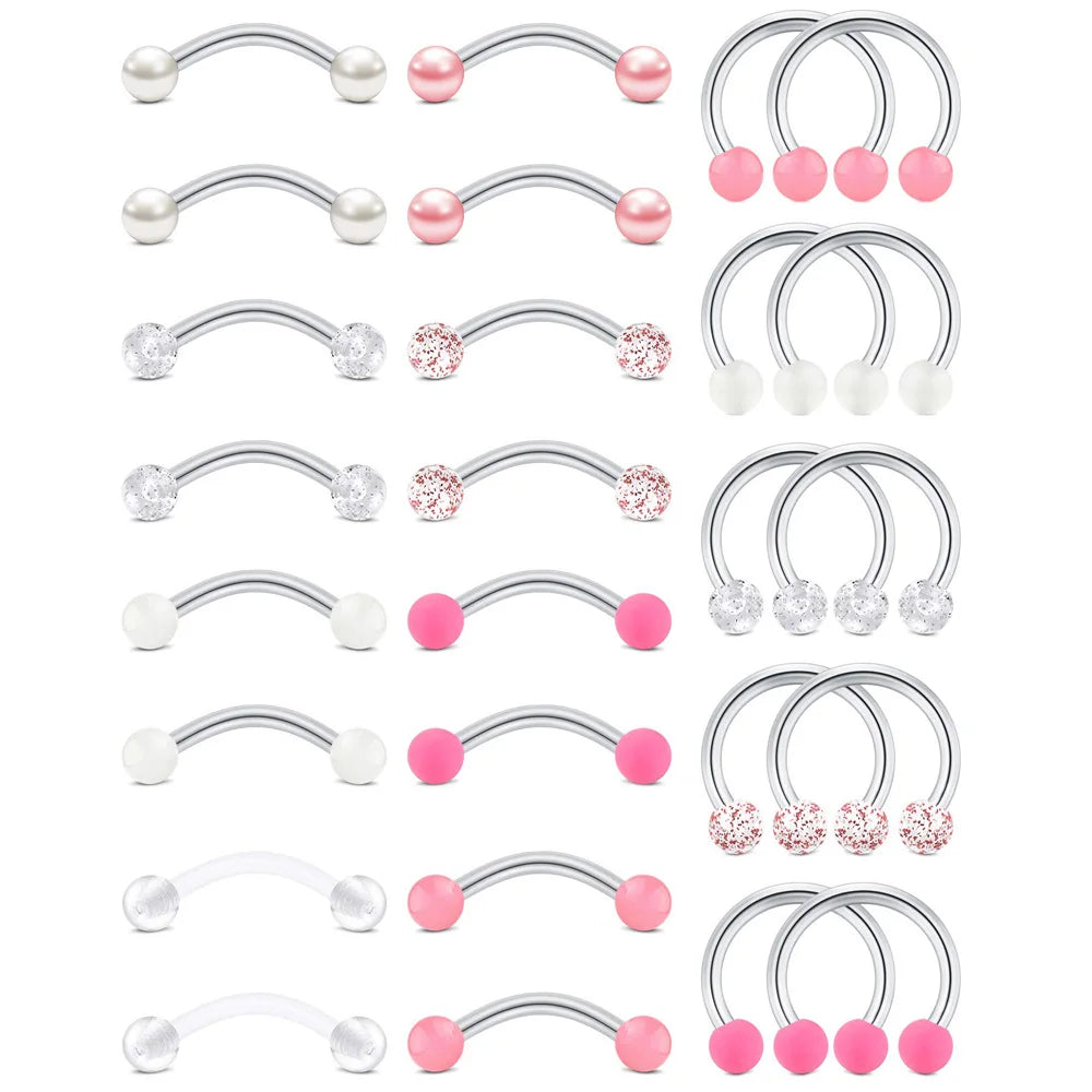 WKOUD 16G Cartilage Helix Earrings Hoop Tragus Snug Piercing Jewelry Stainless Steel Curved Barbell Eyebrow Rings Pink 6/8/10mm