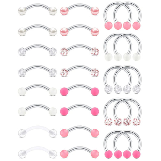 WKOUD 16G Cartilage Helix Earrings Hoop Tragus Snug Piercing Jewelry Stainless Steel Curved Barbell Eyebrow Rings Pink 6/8/10mm
