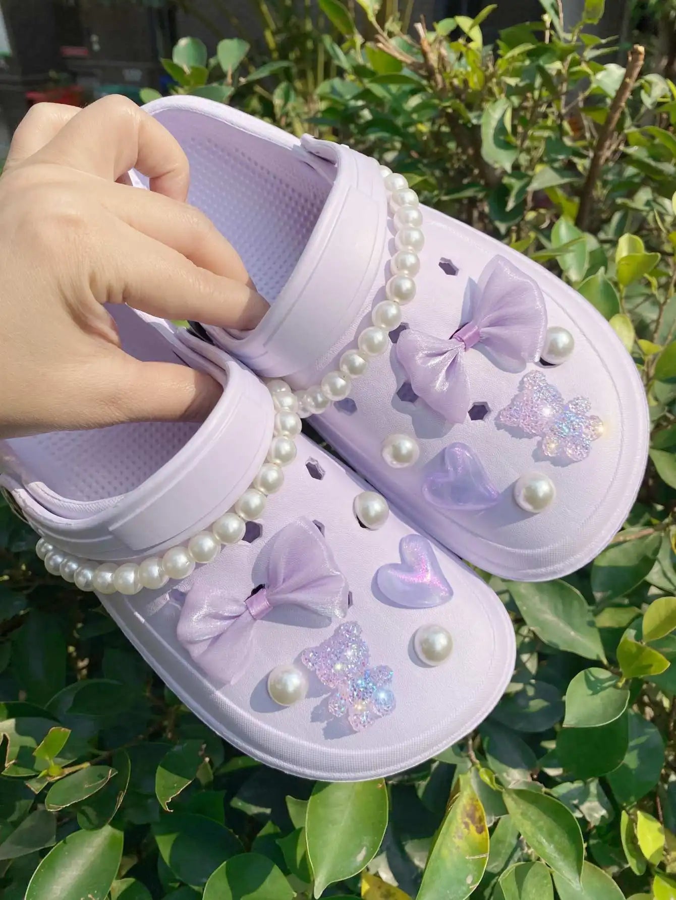 14pcs Shoe Accessories For Hollowed-Out Shoes, Diy Cloth Flowers, Bows, Pearls, And Removable Garden Shoe Decorations