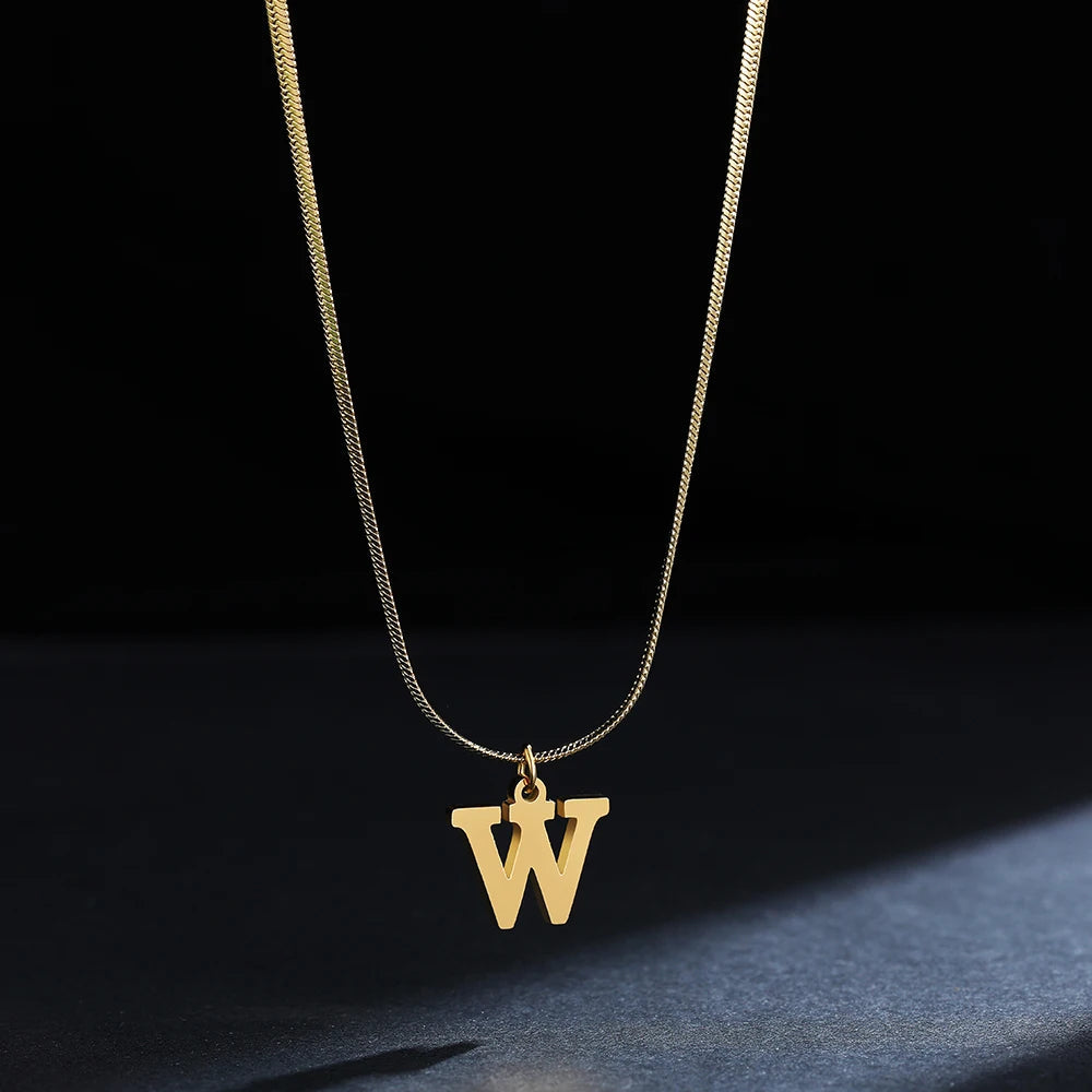 A-Z Alphabet Gold Plated Stainless Steel Pendant Necklace for Women Snake Chain Initial Letter Clavicle Necklaces Collar Jewelry Viralgem Store