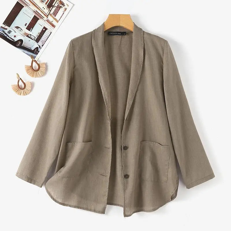 Women Solid Blazer 2024 Autumn ZANZEA Fashion Long Sleeve Outerwear Casual Loose Lapel Collar Coat Vintage Pocket Thin Jackets