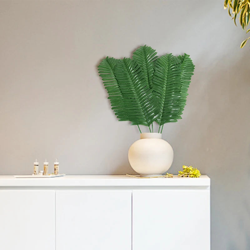 10/20pcs Artificial Green Palm Leaves Tropical Monstera Silk Turtle Leaves for Hawaiian Luau Beach Wedding Party Home Decoration