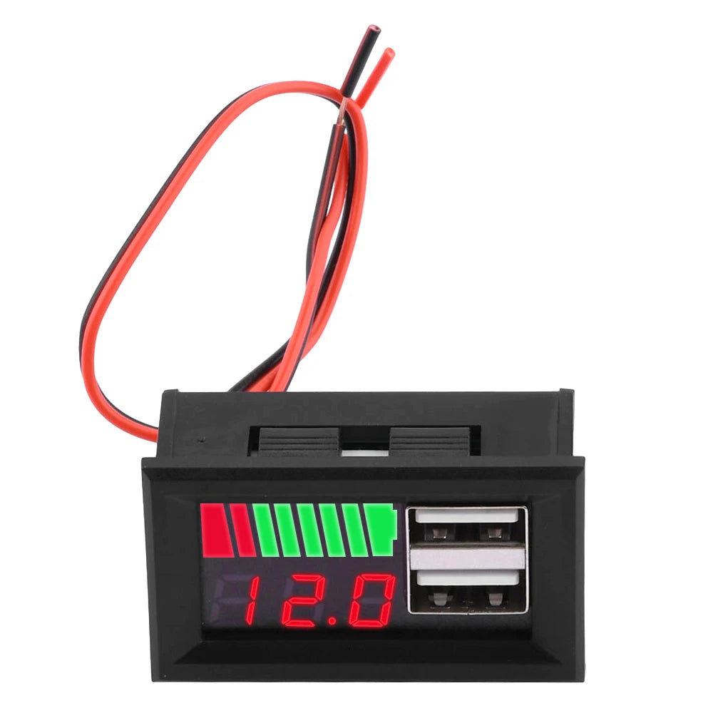 12V Lead-acid Battery 3S 11.1V-12.6V Lithium Battery Level Indicator LED Digital Display Voltmeter Dual USB Voltage Tester Viralgem Store