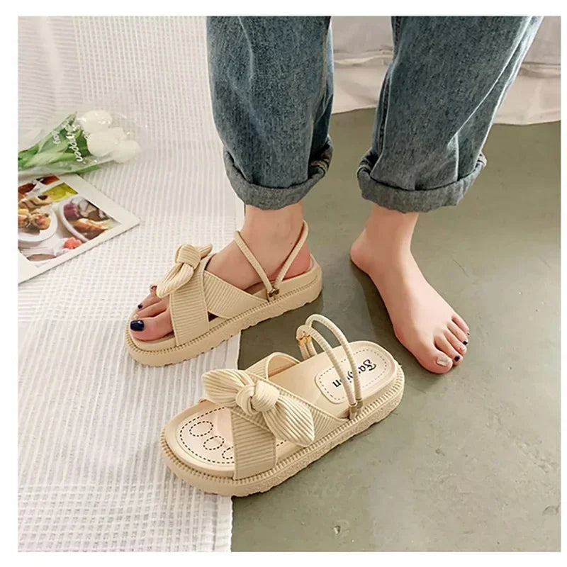Women Sandalias Mujer Summer Fairy Style 2024 New Fashion Student Platform Roman Lady Sands Flat Shoes Cute Slippers