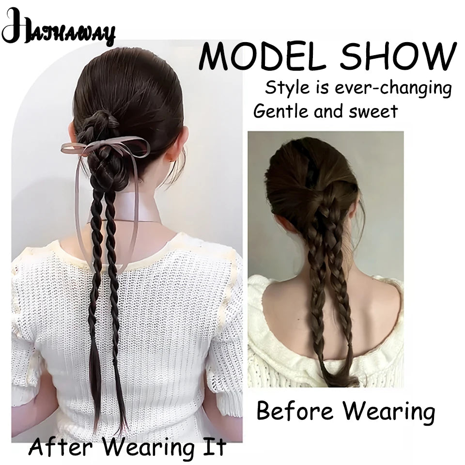 Synthetic Ponytail Wig Braid Female Ribbon Braiding Braided Hair Natural Hair Ring Headdress Braid