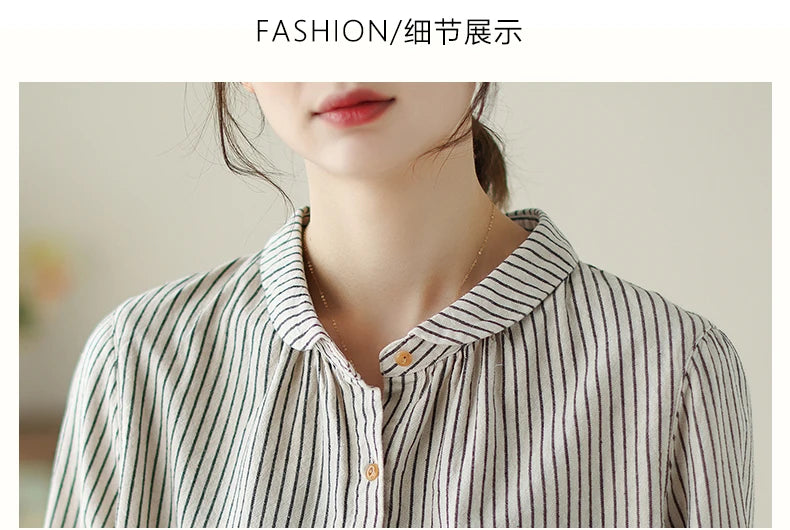 Women Long Sleeve Casual Shirt New Arrival 2024 Spring Korean Style Vintage Striped Loose Female Basics Cotton Tops Shirts B3254