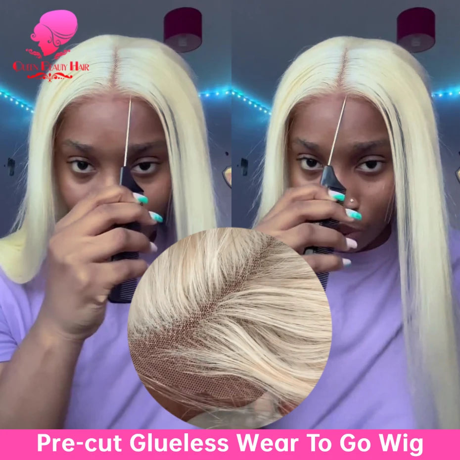 613 Glueless Wigs Human Hair 5x5 Lace Closure Wig Remy Straight Blonde Pre Plucked Glueless Wig 100% Human Hair Wigs Ready To Go