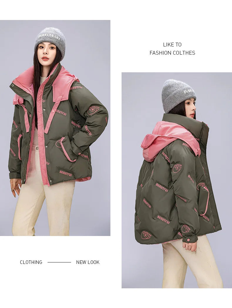 Women Pink Gothic Hoodies Parka 90s Vintage Jacket Overcoat Warm Thicken Coat Harajuku Padded Jacket Clothes Winter Autumn 2024