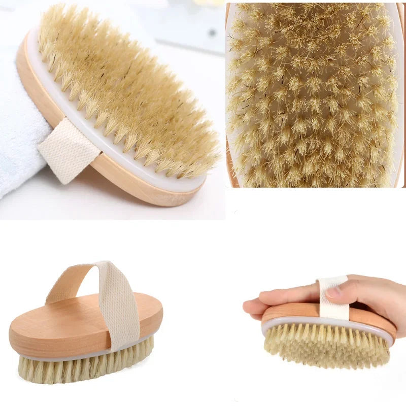 Wet Dry Skin Body Brush Natural Pig Bristles Dry Skin Exfoliating Body Massage Cleaning SPA Tool For Cellulite Lymphatic Drainag Viralgem Store