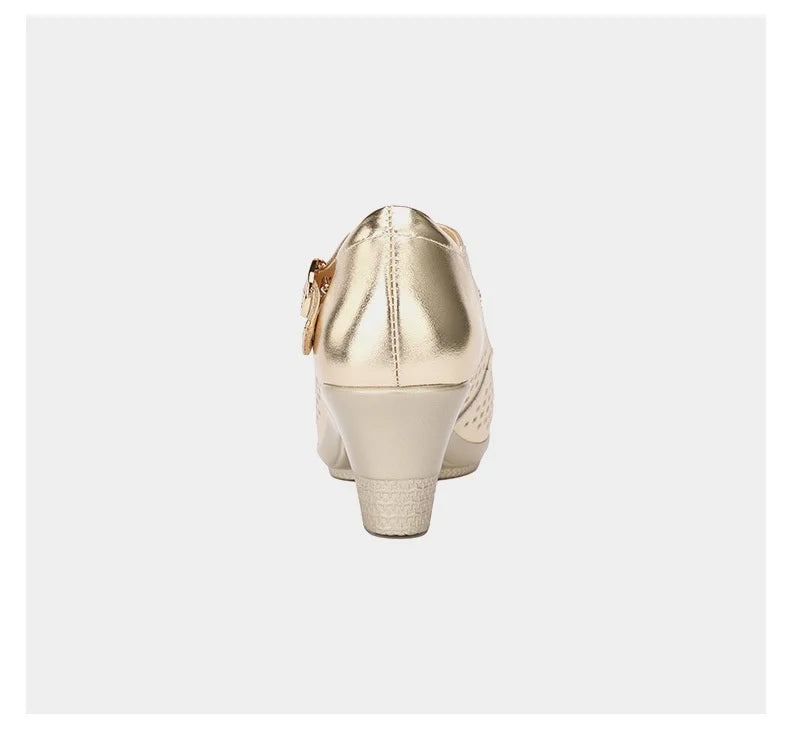 5.5cm 7.5cm Small Size 33 Breathable Cutout Block Heels Shoes Mary Janes 2024 Soft Leather Platform Pumps for Mom Dance Model
