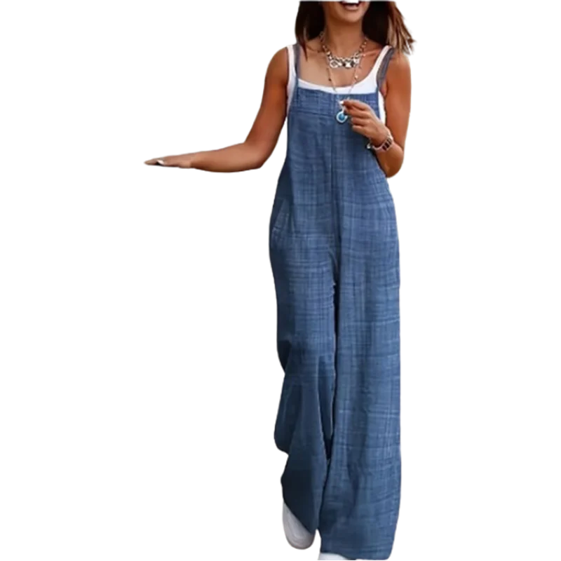 Women's Sleeveless Jumpsuit with Suspender Loose Casual Pocket Monochromatic Summer Viralgem Store