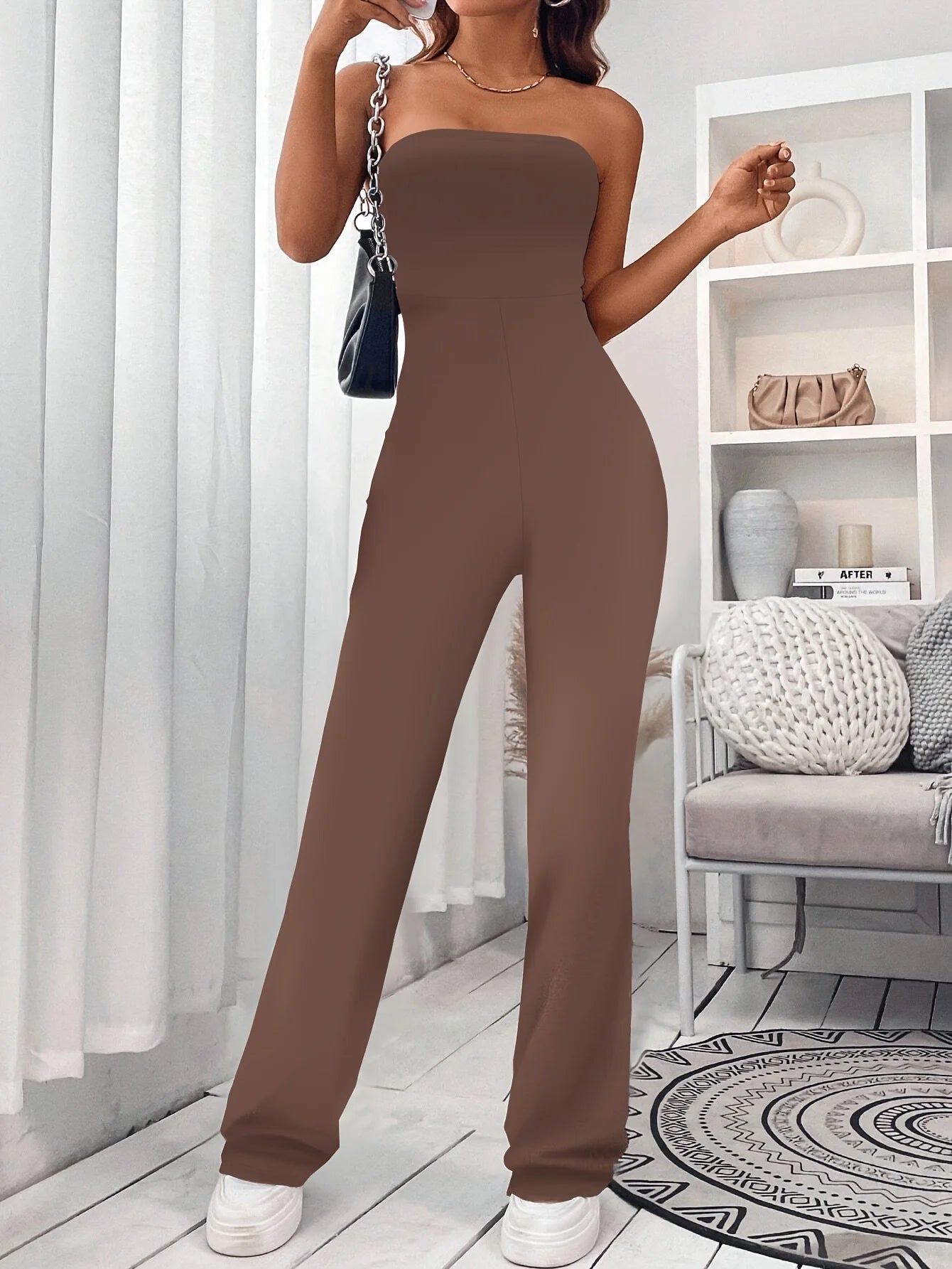 2025 Summer New Women's Bustier Jumpsuit Temperament Elegant Solid Color One-Piece Pants Pants Leg Slim Hip-Lifting Jumpsuit