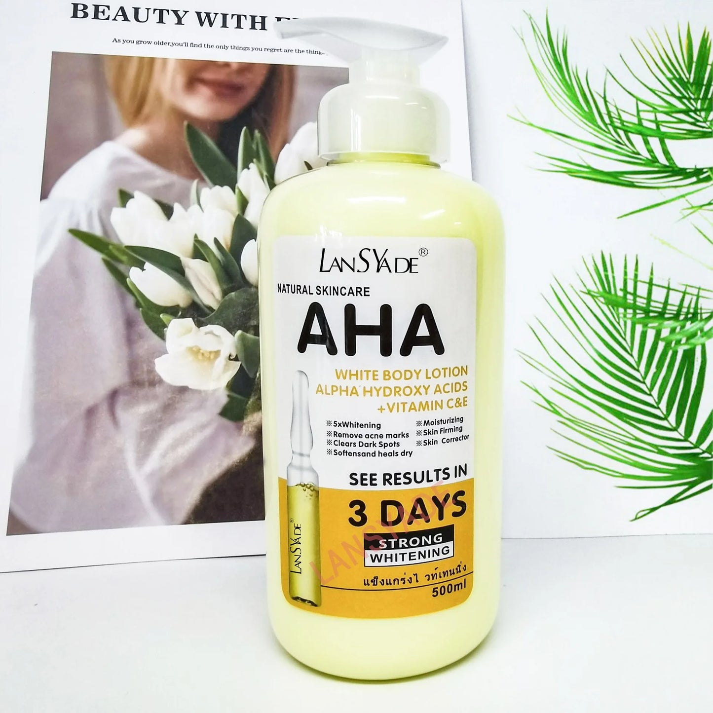 500ml Whitening Body Lotion ALPHA Hydroxy Acids+Vitamin C&E See Results In 3 Days Moisturizing Lightening Body Cream Lotion Skin