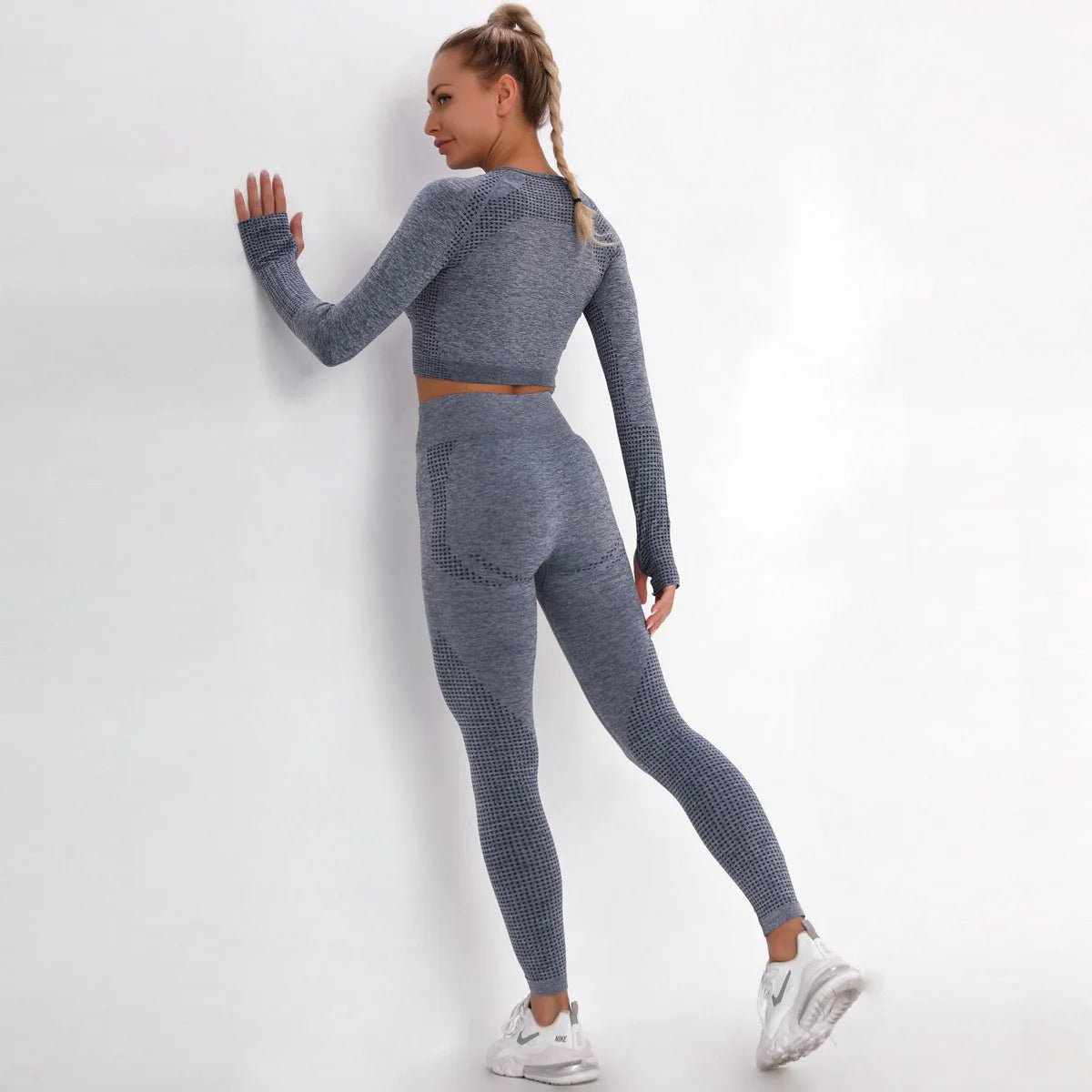 Women Seamless Gym Set Long Sleeve Top High Waist Belly Control Sport Leggings Gym Clothes Seamless Sport Suit Sexy Booty Girls Viralgem Store