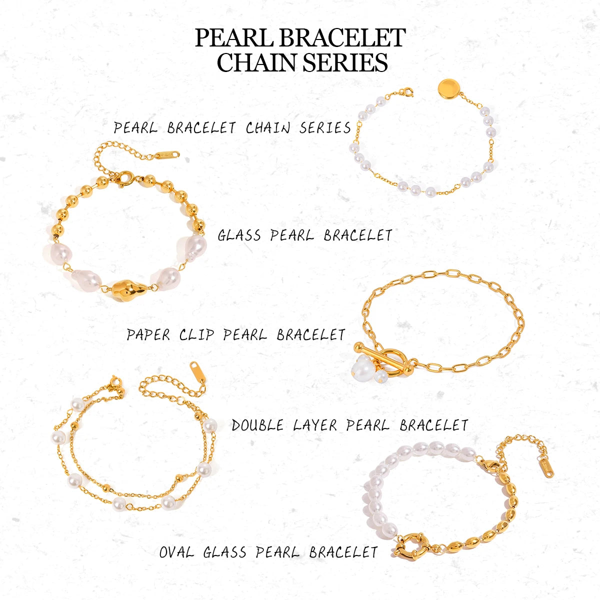 18K Gold Plated Bead Chain Irregular Shaped Glass Pearl Bracelet Chain Women Stainless Steel Rust Proof Anti Allergic Jewelry