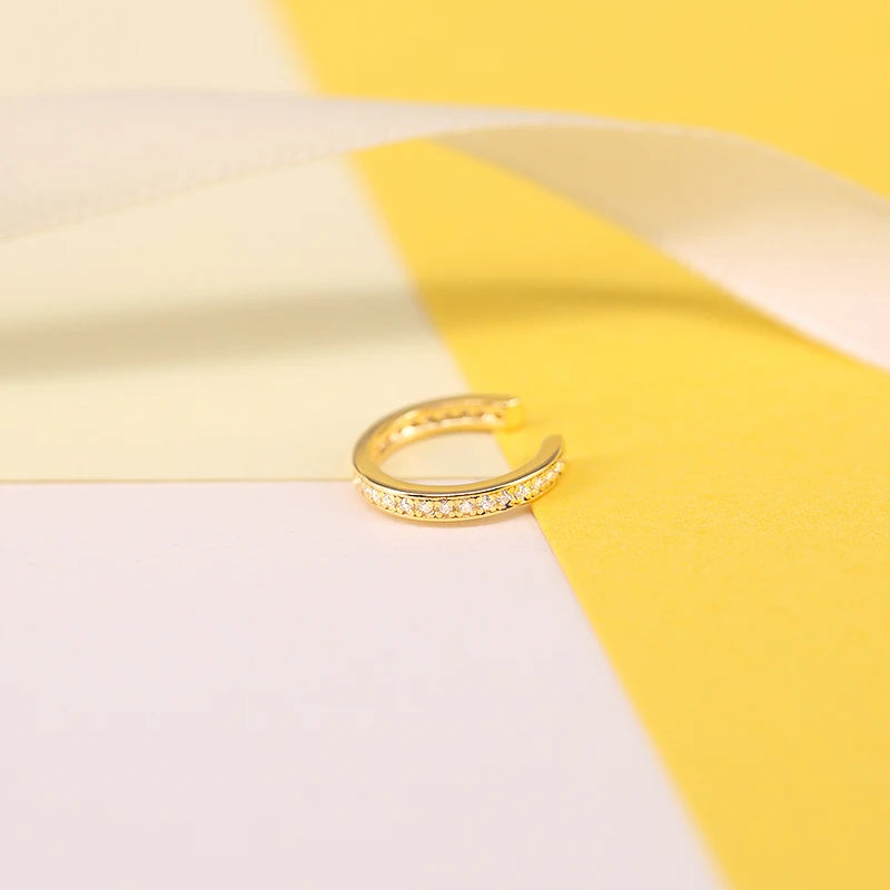 Aide 1PC Glod Color Full Zircon Pave Ear Cuffs No Piercing C Shape Chunky Thick Clip Earrings Colored Crystal Jewelry