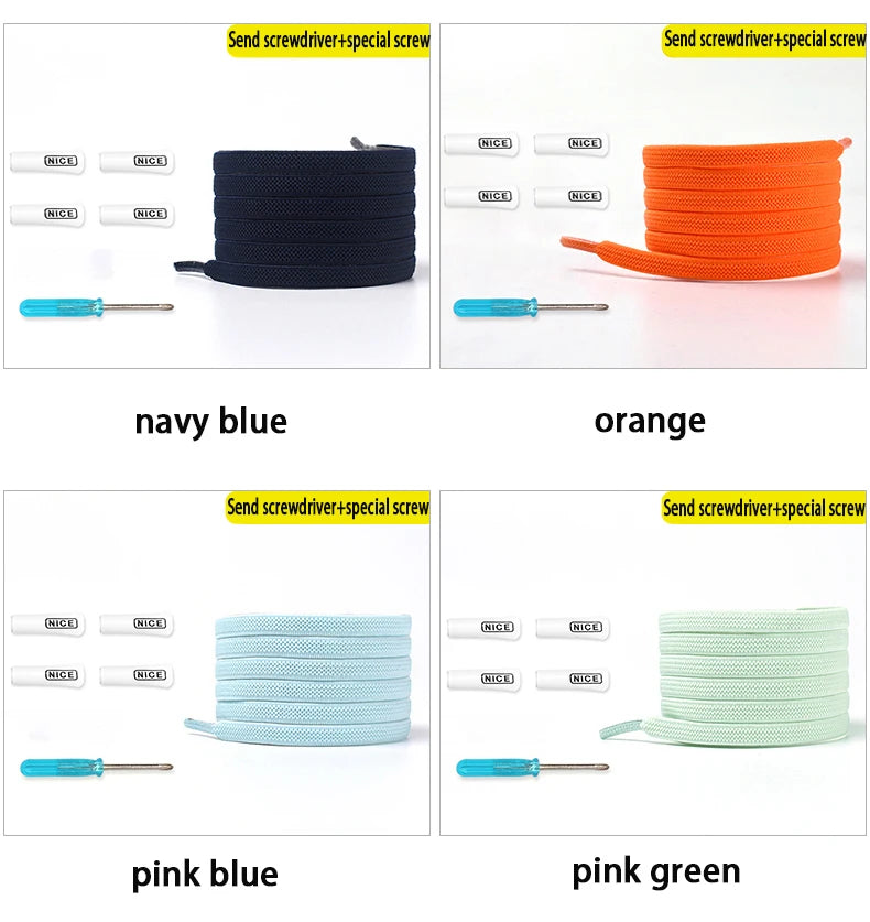 1Pair No Tie Shoelace Elastic Shoelaces Leisure Sneakers Quick Flat Shoelaces Lazy Shoe Laces Nice Buckle Kids and Adult Unisex