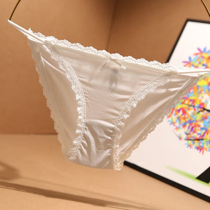 3 Articles Solid Cute Lace Bow Knot Semi Sheer Briefs Comfy Breathable Stretchy Intimates Panties Women's Lingerie  Underwear Viralgem Store