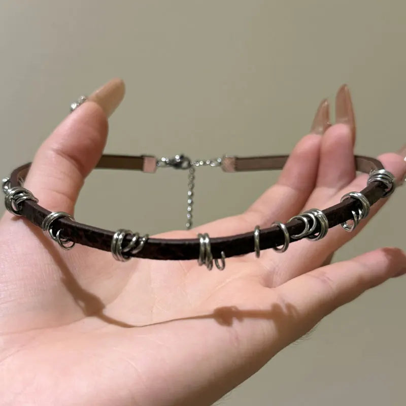 Vintage Chain Necklace for Women Fashion Y2K Punk Pu Leather Choker Collar Chain Jewelry Goth Cool Stuff Couple Accessories Viralgem Store