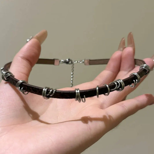 Vintage Chain Necklace for Women Fashion Y2K Punk Pu Leather Choker Collar Chain Jewelry Goth Cool Stuff Couple Accessories Viralgem Store