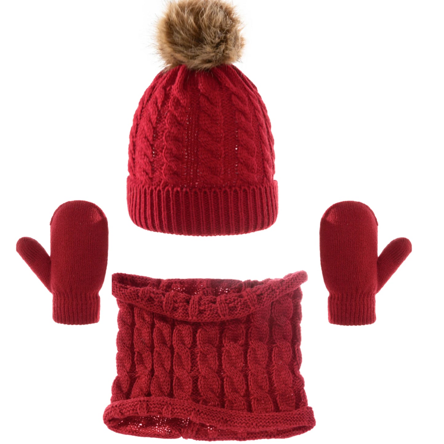 3PCS/Set Kid Winter Hat Scarf Mittens Set Toddler Knitted Girls Children Skin-Friendly Neck Warmer Boys Wool Outdoor Warm Gloves