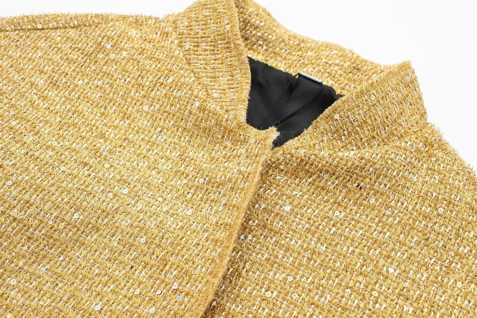 TRAFZA Women Trend Gold Sequin Decoration Loose Short Jacket Woman New Fashion Coat Versatile Warm Chic And Elegant Female Coats Viralgem Store