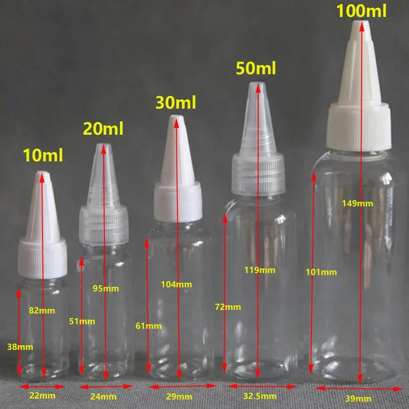 50Pcs 10ml/20ml/30ml/50ml/100ml Clear Plastic Dropper Bottles Applicator With Twist Top Cap For Hair Oils Lotion Makeup Liquid