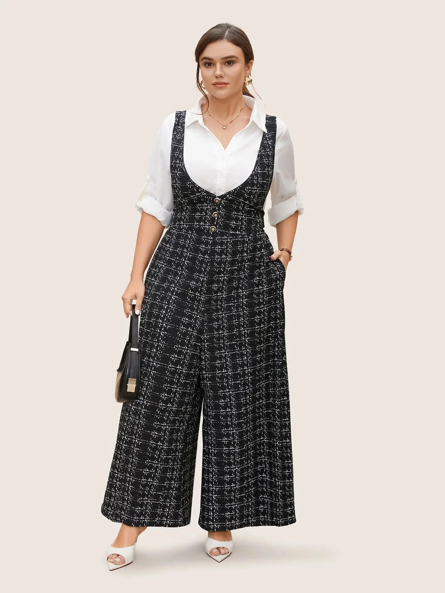 2025 Women's Sleeveless Oversized Jumpsuit Overalls Ladies Sexy Plaid Deep V Neck Wide Leg Pants Jumpsuits with Buttons Pockets Viralgem Store