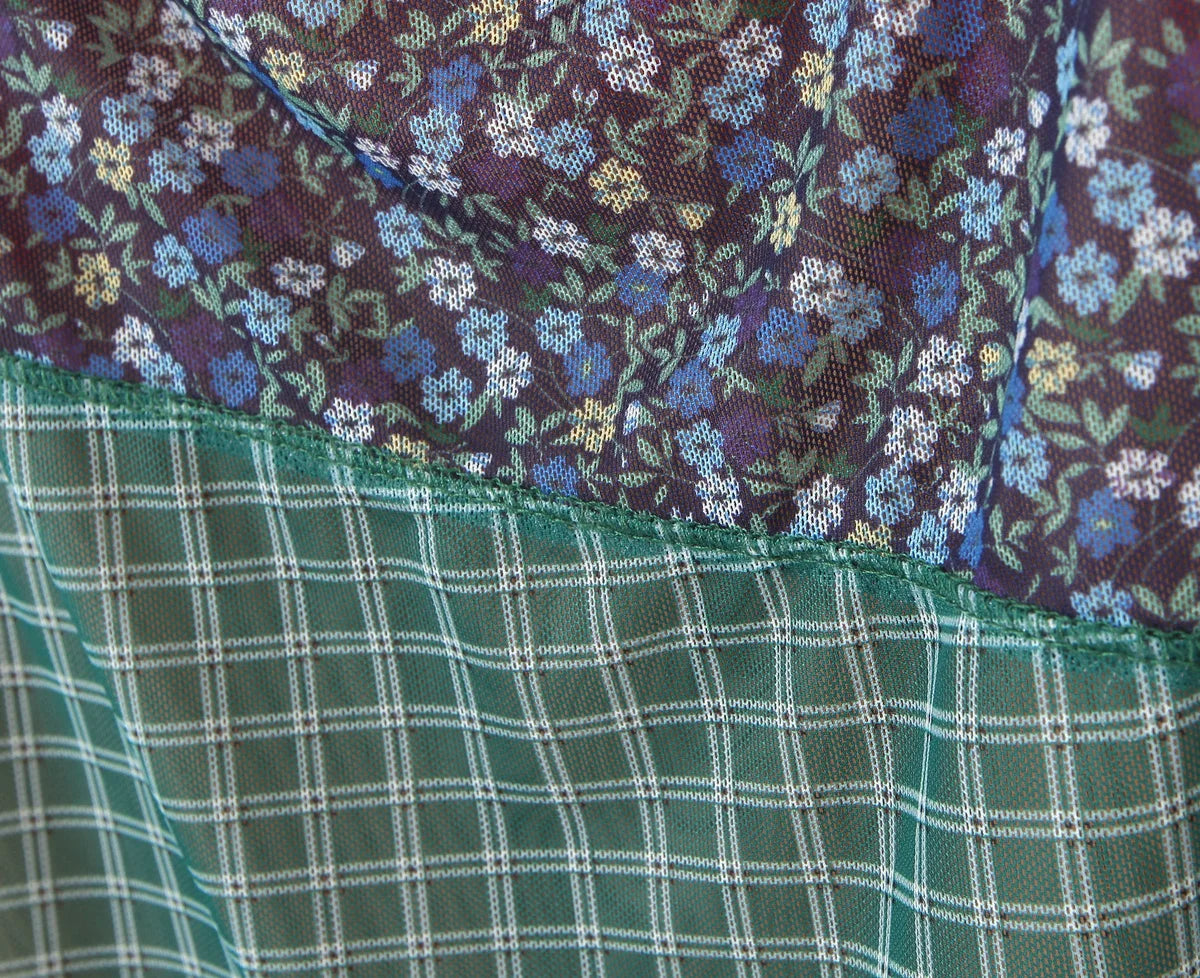 2024 Sexy Ruched Square Collar Contrast Color Plaid Flower Print Sleeveless Mini Mesh Dress Women Packages Hips A-line Tank Robe